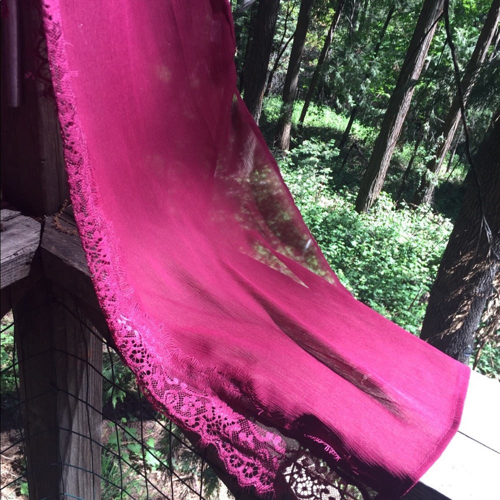 Time and Tru raspberry chiffon and lace duster burgundy jacket - Picture 4 of 11